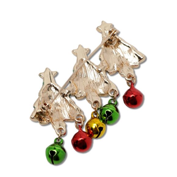 Christmas Tree Metal Brooch Holidays Festive Bells Green Red Gold Yellow NEW - Picture 5 of 7